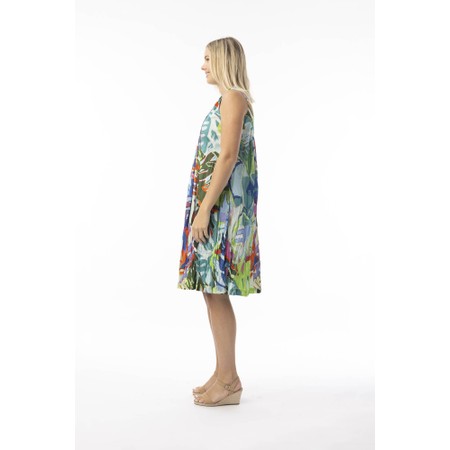 Orientique Leaves Blue Print Pleated Dress - Multicoloured
