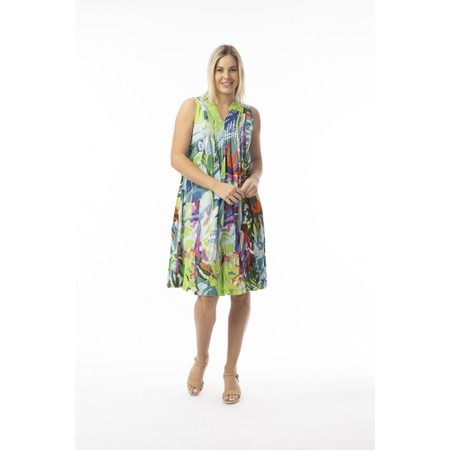Orientique Leaves Blue Print Pleated Dress - Multicoloured