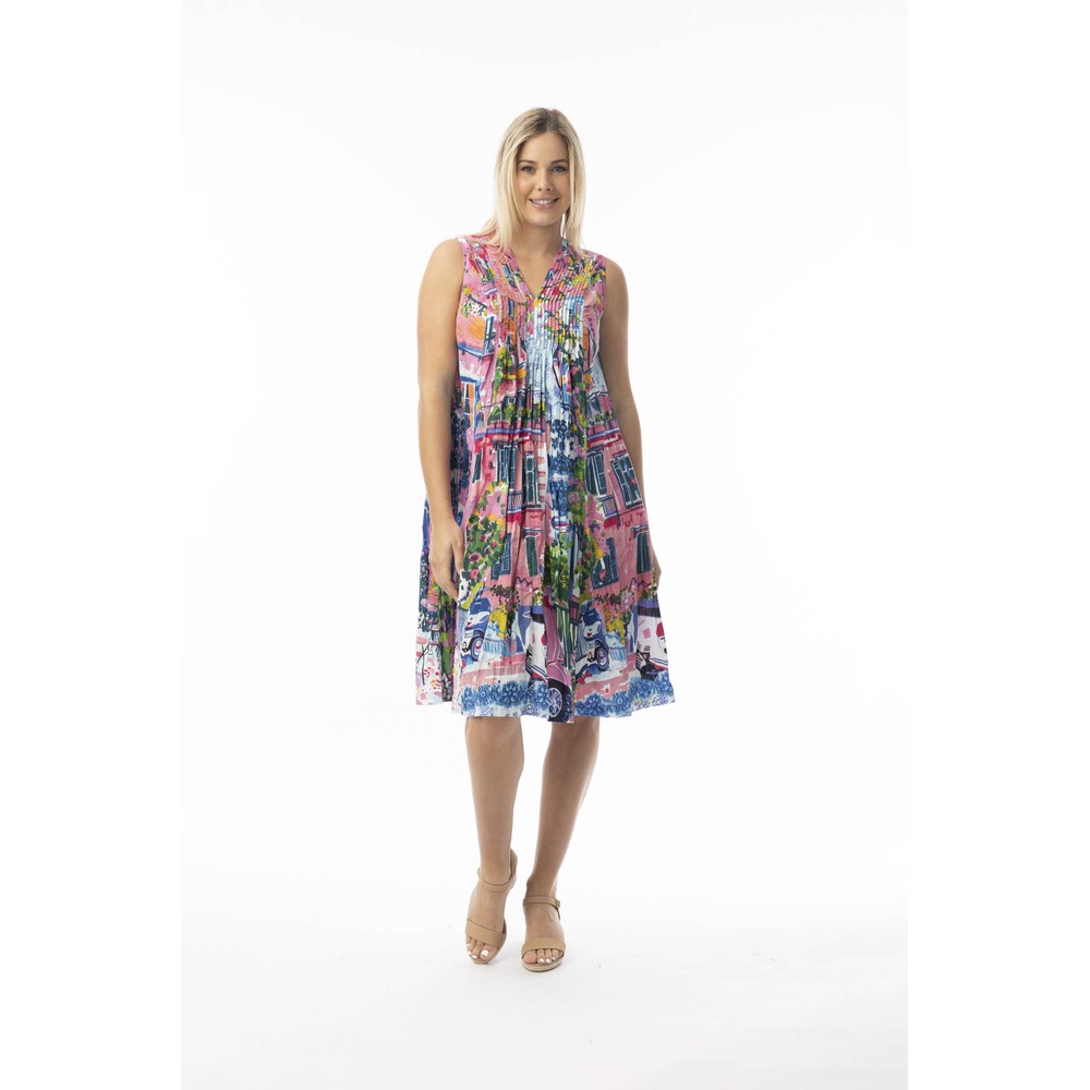 Orientique Scooter Print Pleated Dress Scooter