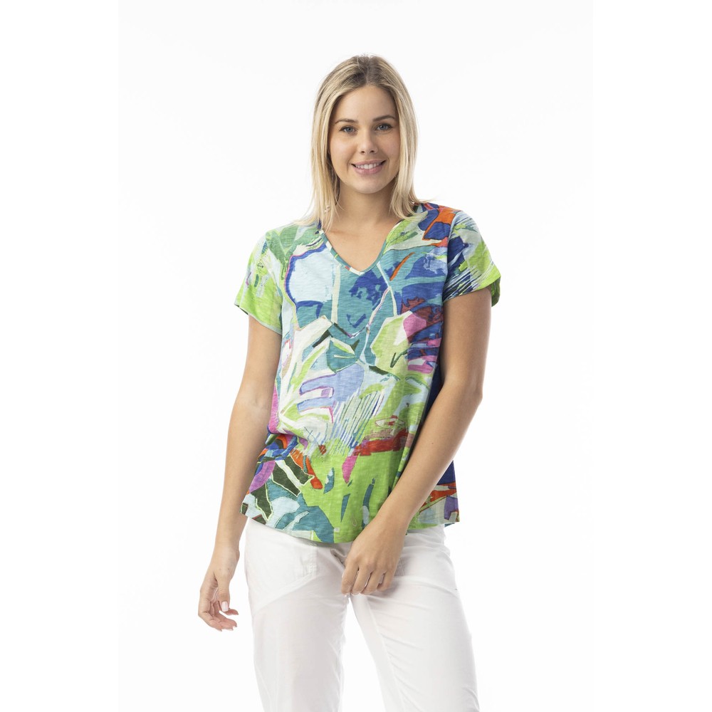 Orientique Leaves Blue Print Contemporary T-Shirt Leaves Blue