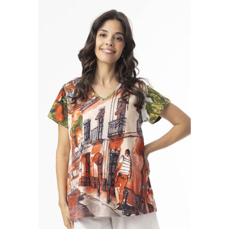 Orientique Tower Peach Print Contemporary T-Shirt - Multicoloured