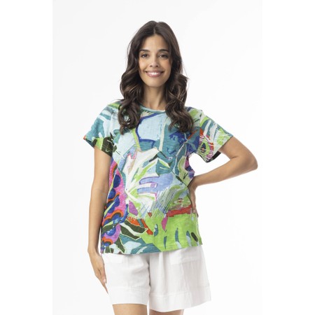 Orientique Leaves Blue Print Basic Crew T-Shirt - Multicoloured