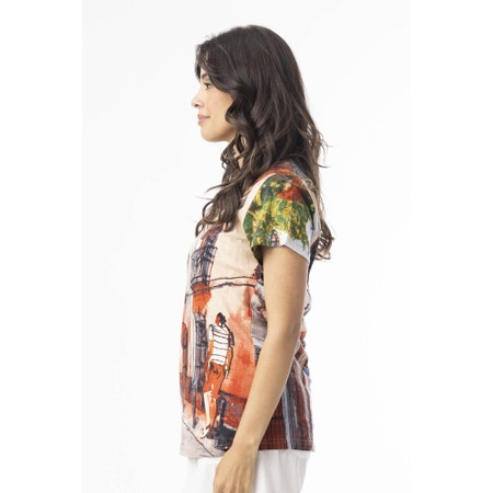 Orientique Tower Peach Print Basic Crew T-Shirt - Multicoloured