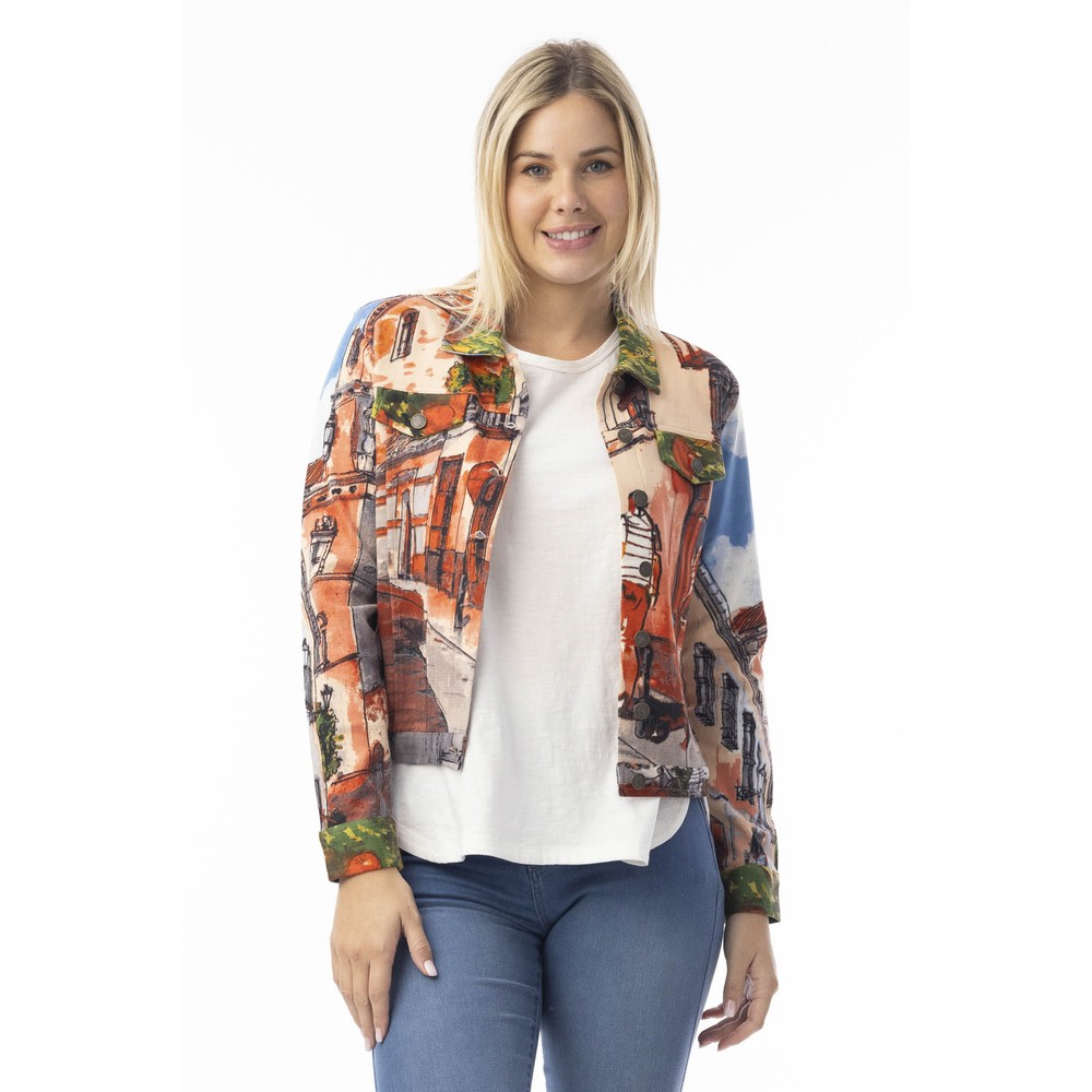 Orientique Tower Peach Print Ponte Jacket Tower Peach