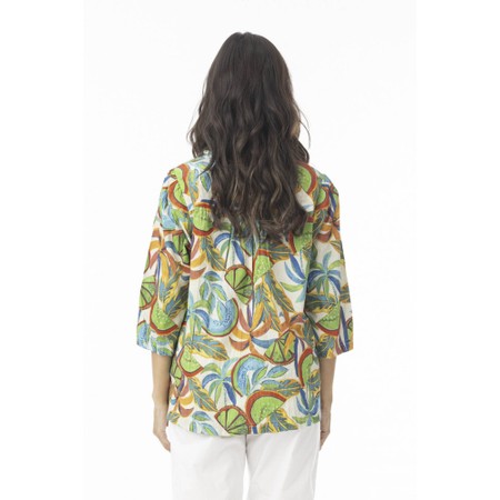 Orientique Curacao Print Frill Neckline Top - Multicoloured