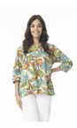 Orientique Curacao Curacao Print Frill Neckline Top  