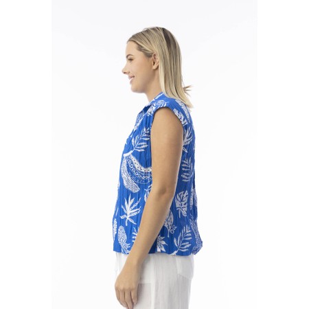 Orientique Comodoro Blue Print Collar Top - Blue