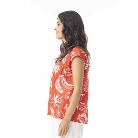 Orientique Comodoro Red Print Collar Top - Red