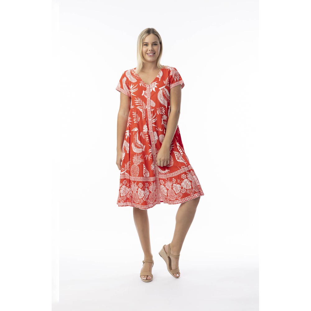 Orientique Comodoro Red Print Layers Dress Red