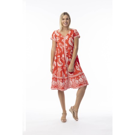 Orientique Comodoro Red Print Layers Dress - Red