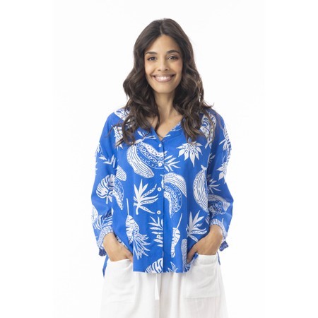 Orientique Comodoro Blue Print LS Collar Top - Blue