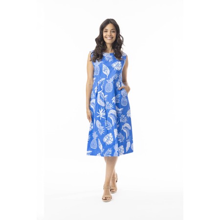 Orientique Comodoro Blue Print Pleated Dress - Blue