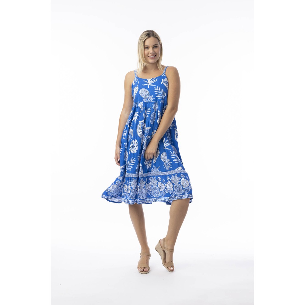 Orientique Comodoro Blue Print Strappy Dress Blue