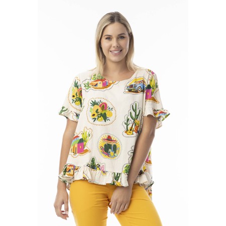Orientique Guatemala Print Frill Top - Multicoloured