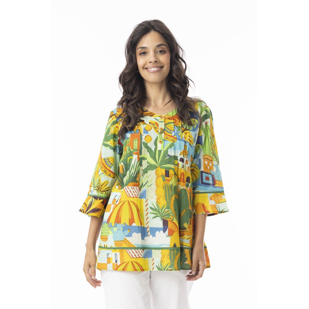Orientique Guatemala Print Pleated Top Guatemala