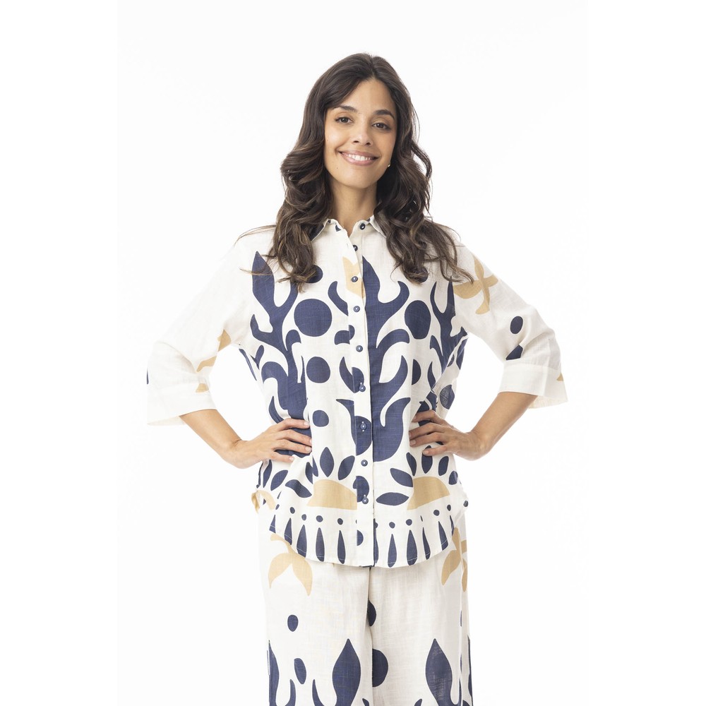 Orientique Nazca Print Collar Top Nazca
