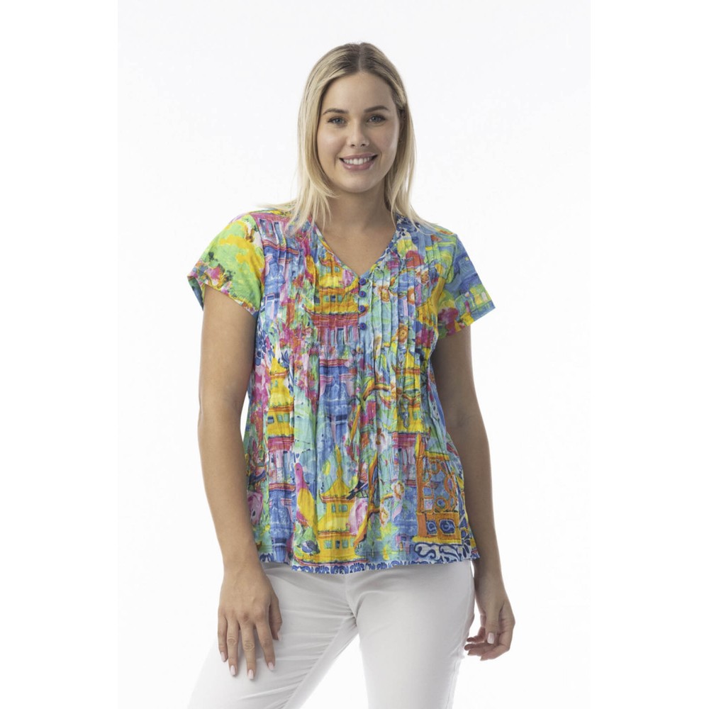 Orientique Okayama Pleated Print Top Okayama