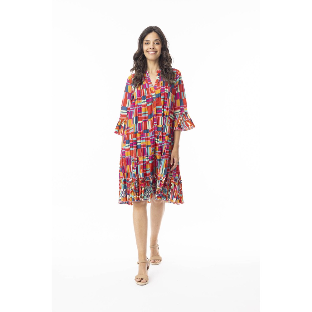 Orientique Peru Print Frill Layers Dress Peru