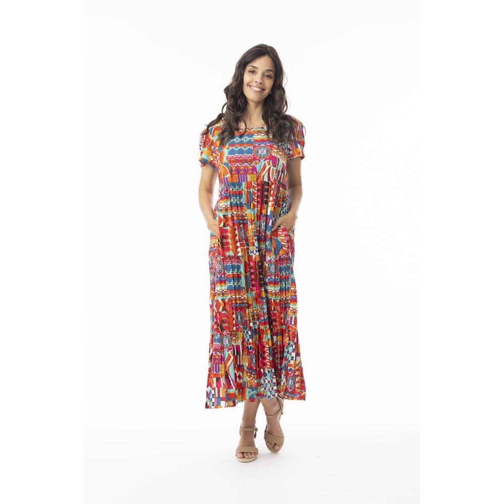 Orientique Peru Print Midi Layers Dress Peru