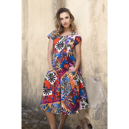 Orientique Salvador Print Flared Dress With Pockets - Multicoloured