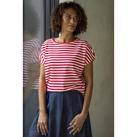 Chalk Wei Boxy Red And Ecru Stripe Top - Red
