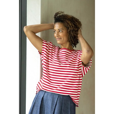 Chalk Wei Boxy Red And Ecru Stripe Top - Red
