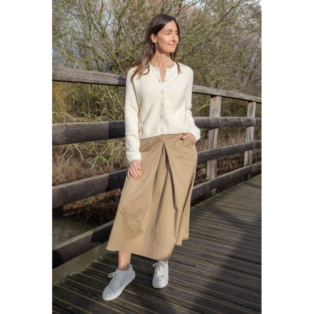 Chalk Tamara Tailored Cotton Midi Skirt Dark Beige