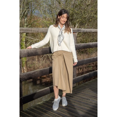 Chalk Tamara Tailored Cotton Midi Skirt - Beige