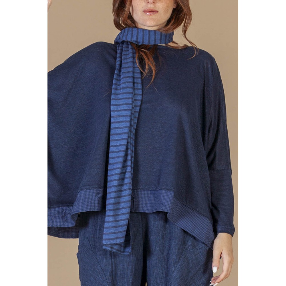 Mama B Lumpa Blu Thin Stripe Linen Scarves Blu Thin