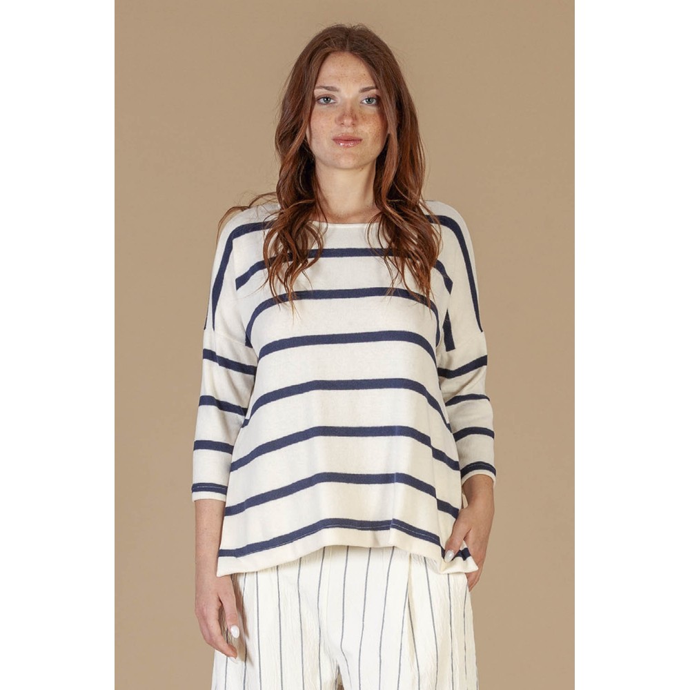 Mama B Emotiva R Blu Relaxed Stripe Eco Fleece Jumper Blu