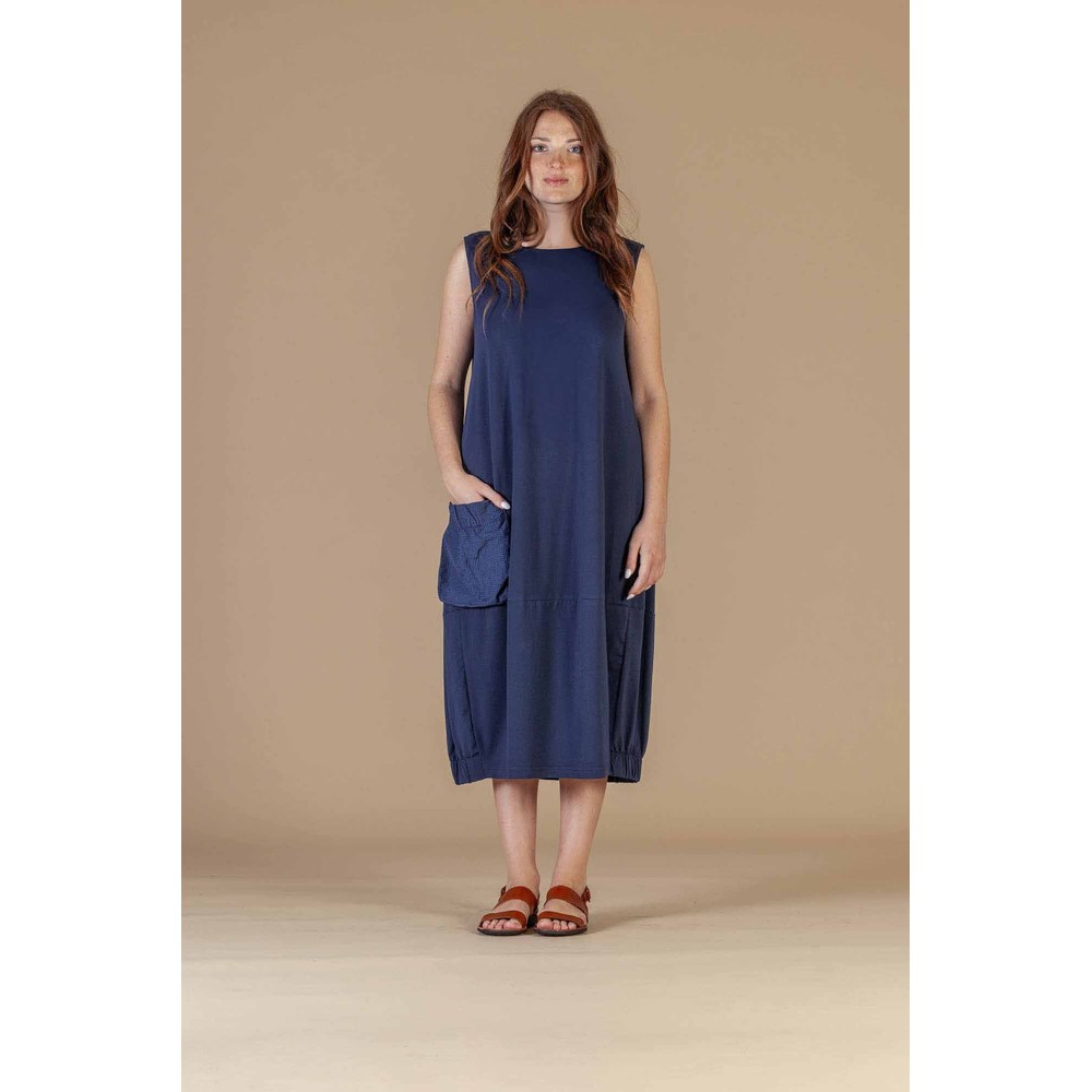 Mama B Venerdi Blu Contrast Crush Pocket Dress Blu