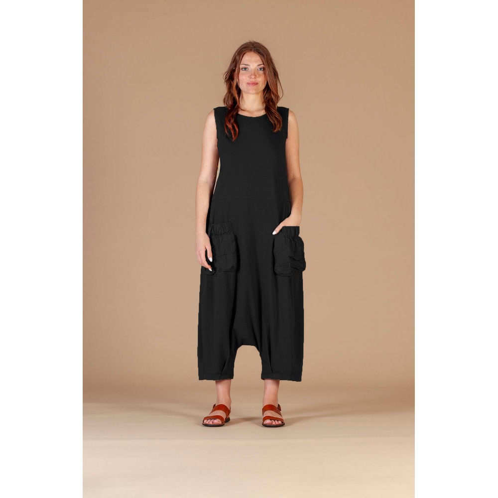 Mama B Weekend Nero Contrast Crush Pocket Jumpsuit Nero