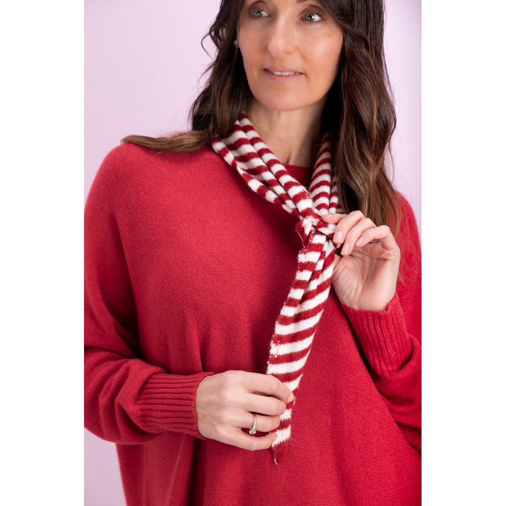 Gemini Label Accessories Triangle Neck Red Stripe Supersoft Wool Scarf Red