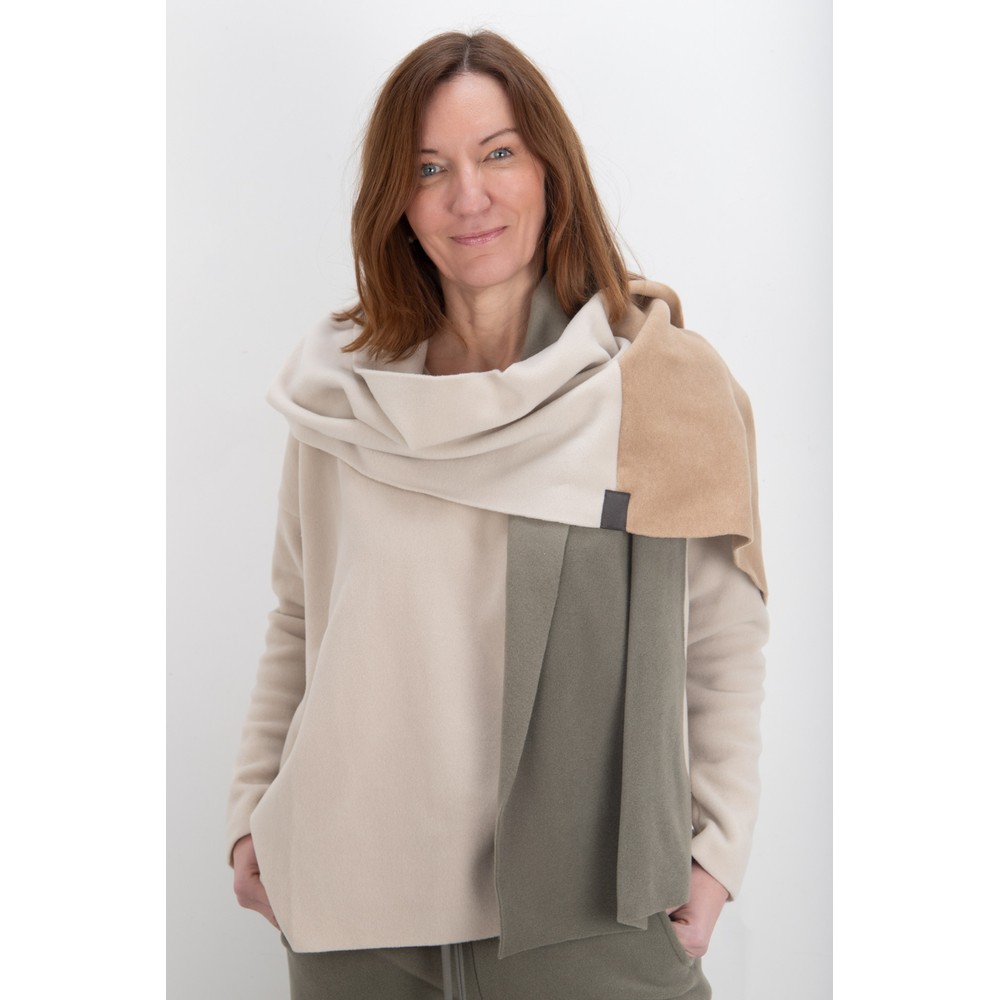 Henriette Steffensen No Waste Dusty Green Block Colour Fleece Scarf Dusty Green / Kit / Camel