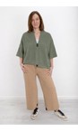 Henriette Steffensen Dusty Green V Neck Short Sleeve Dusty Green Fleece Pullover  