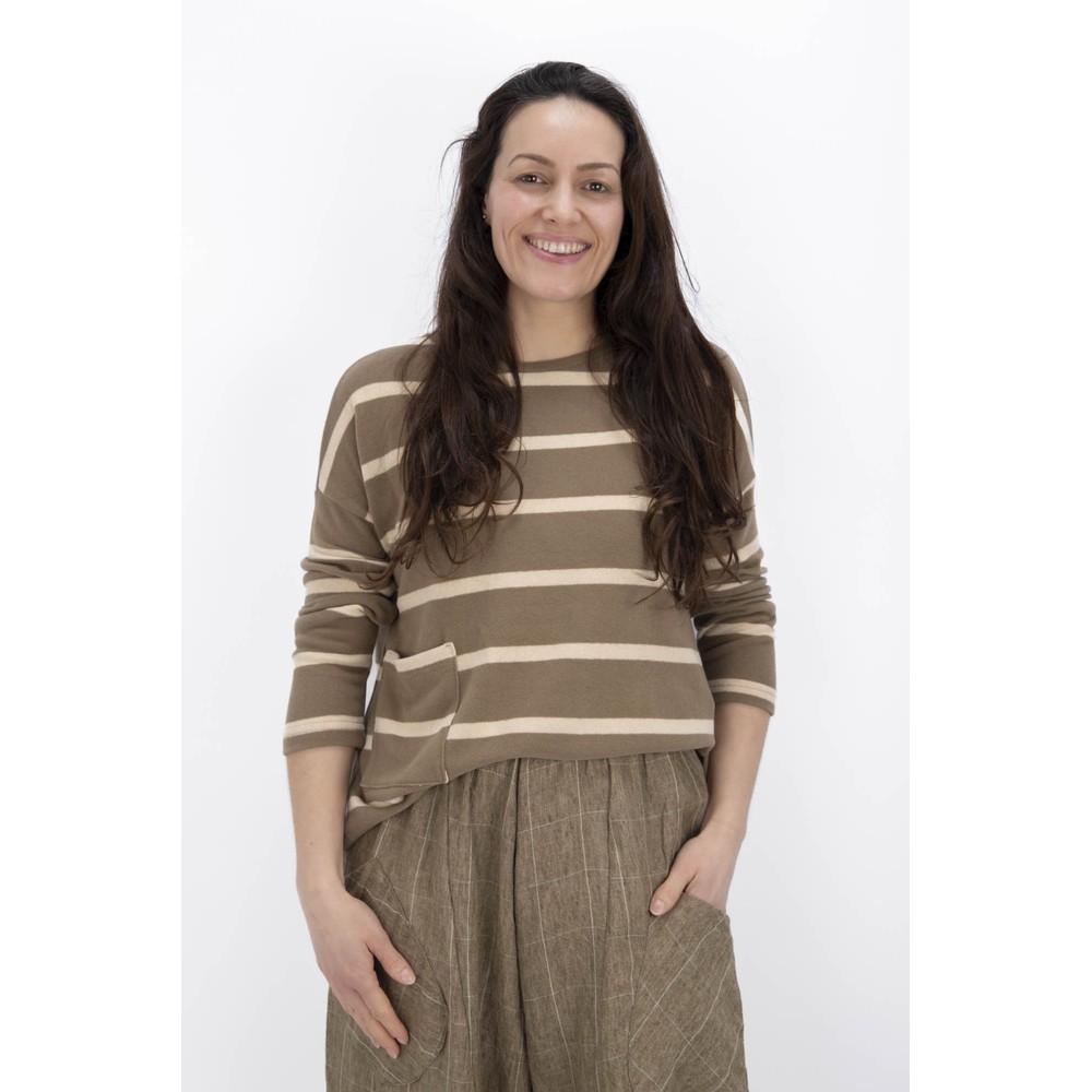 Mama B Buccia Cumino Stripe Patch Pocket Fleece Jumper Cumino