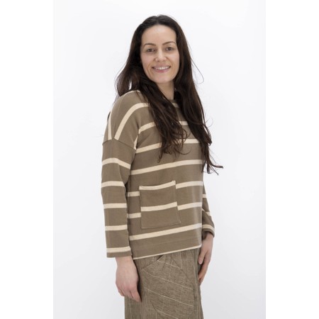 Mama B Buccia Cumino Stripe Patch Pocket Fleece Jumper - Beige