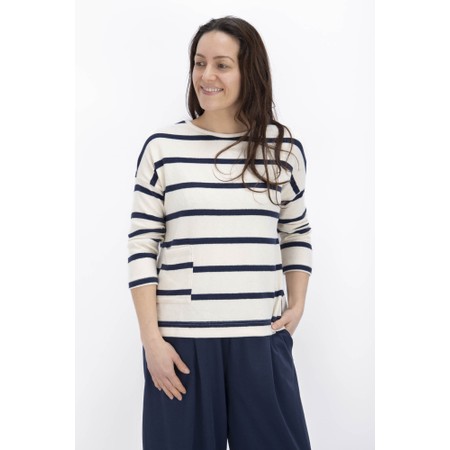 Mama B Buccia Blu Stripe Patch Pocket Fleece Jumper - Blue