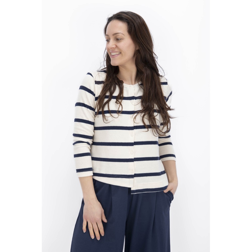 Mama B Crema M Blu Stripe Fleece Cardigan Blu
