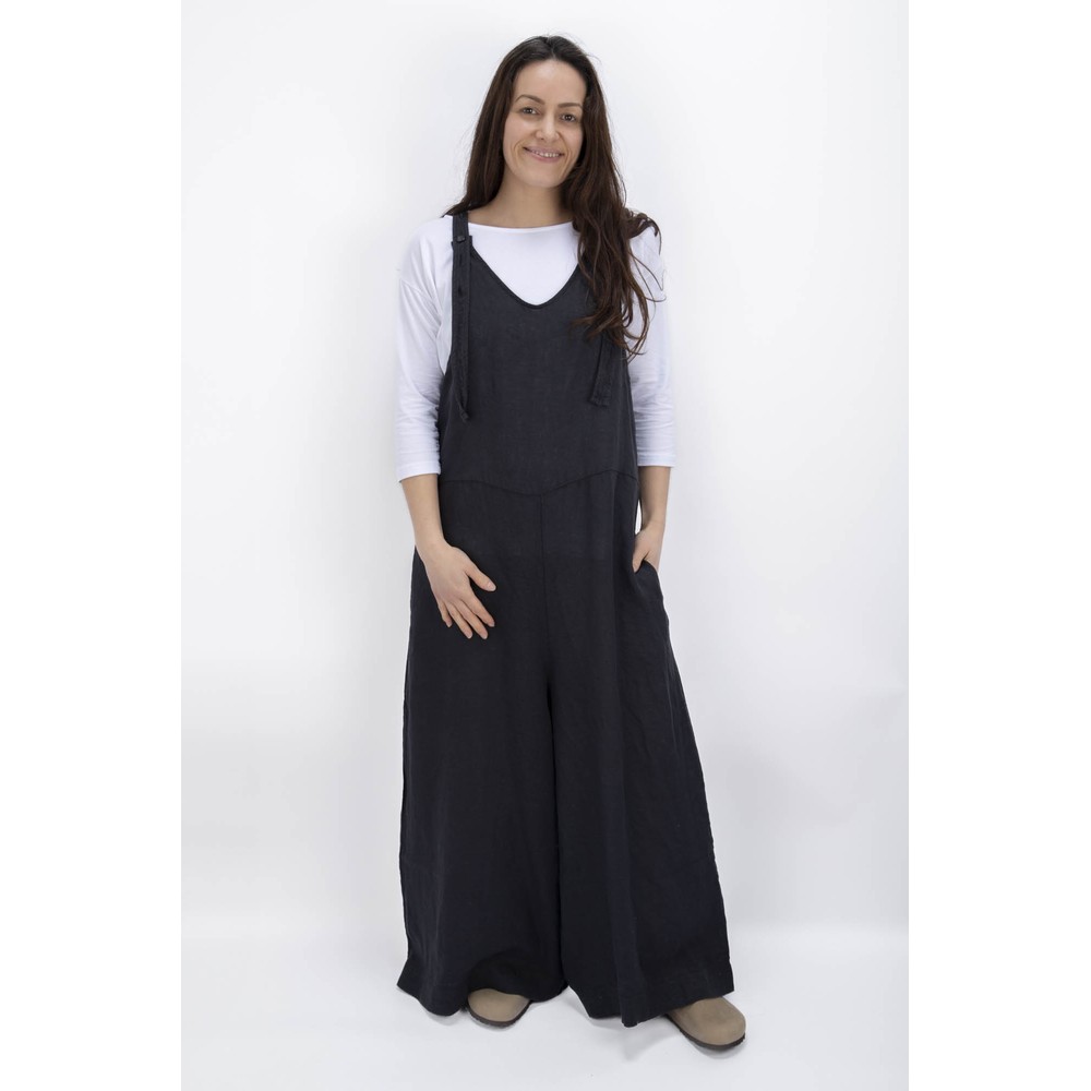 Mama B Finet L Plain Linen Jumpsuit Antracite