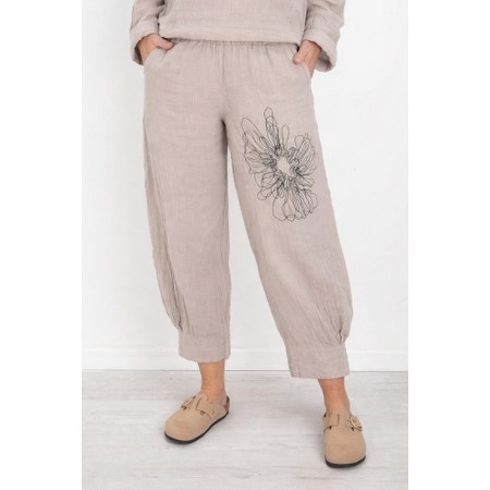 NOEN Embroidered Floral Linen Trouser - Beige