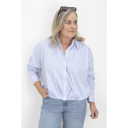 NOEN Blouson Stripe Cropped Shirt - Blue