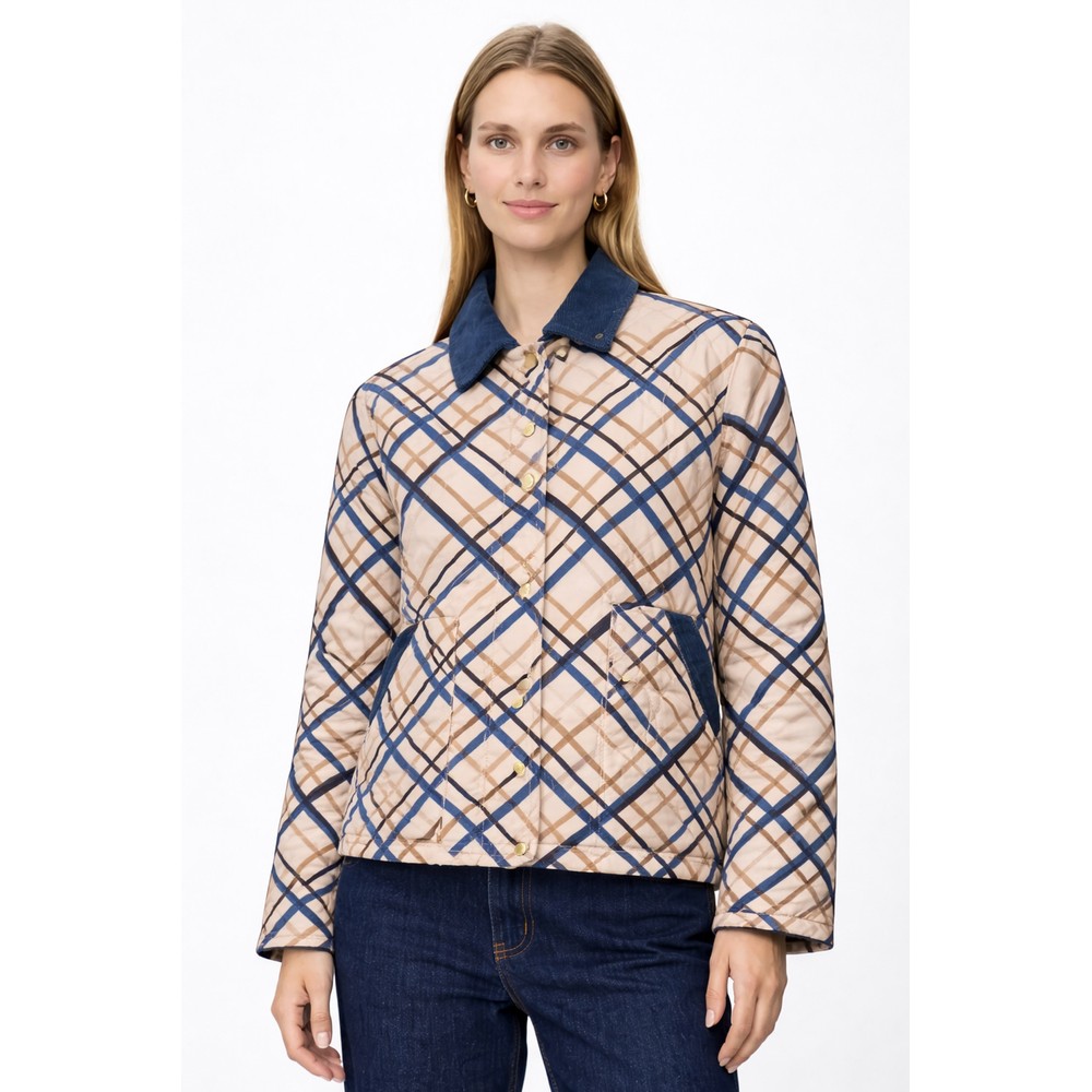 Masai Clothing MaTovion Quilted Print Coat Ensign Blue