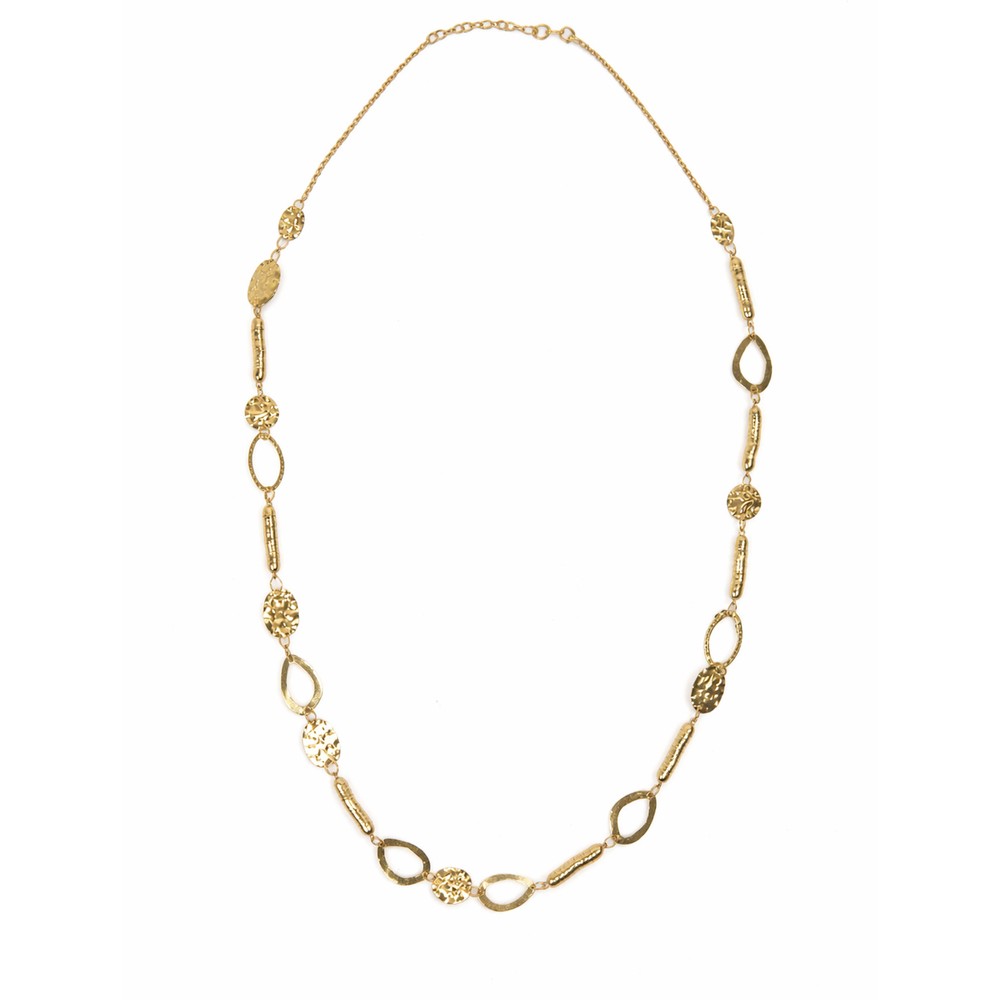 Suzie Blue Gold Long Mixed Snake & Beaten Disc Necklace Gold
