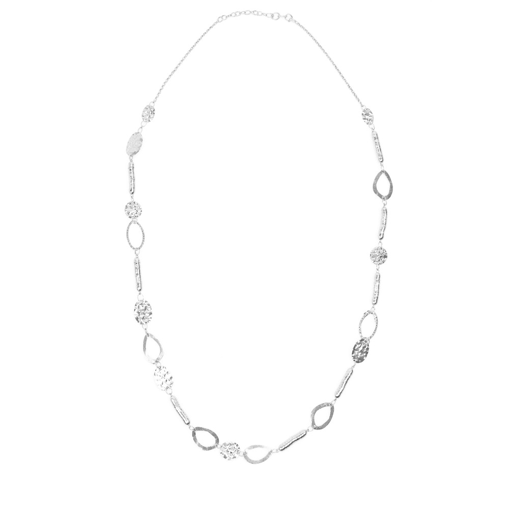 Suzie Blue Silver Long Mixed Snake & Beaten Disc Necklace Silver