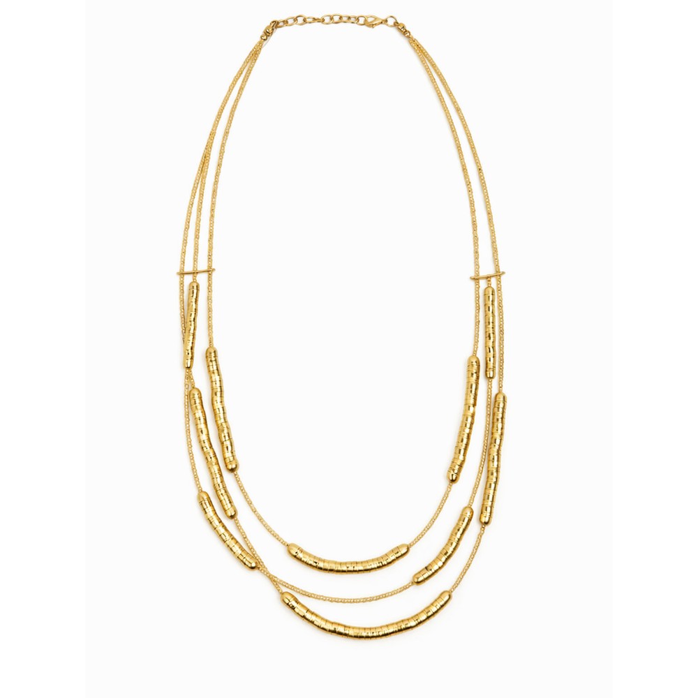 Suzie Blue Gold Triple Strand Snake & Bead Necklace Gold
