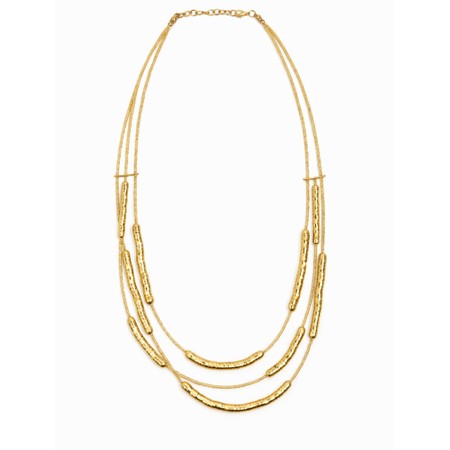Suzie Blue Gold Triple Strand Snake & Bead Necklace - Gold