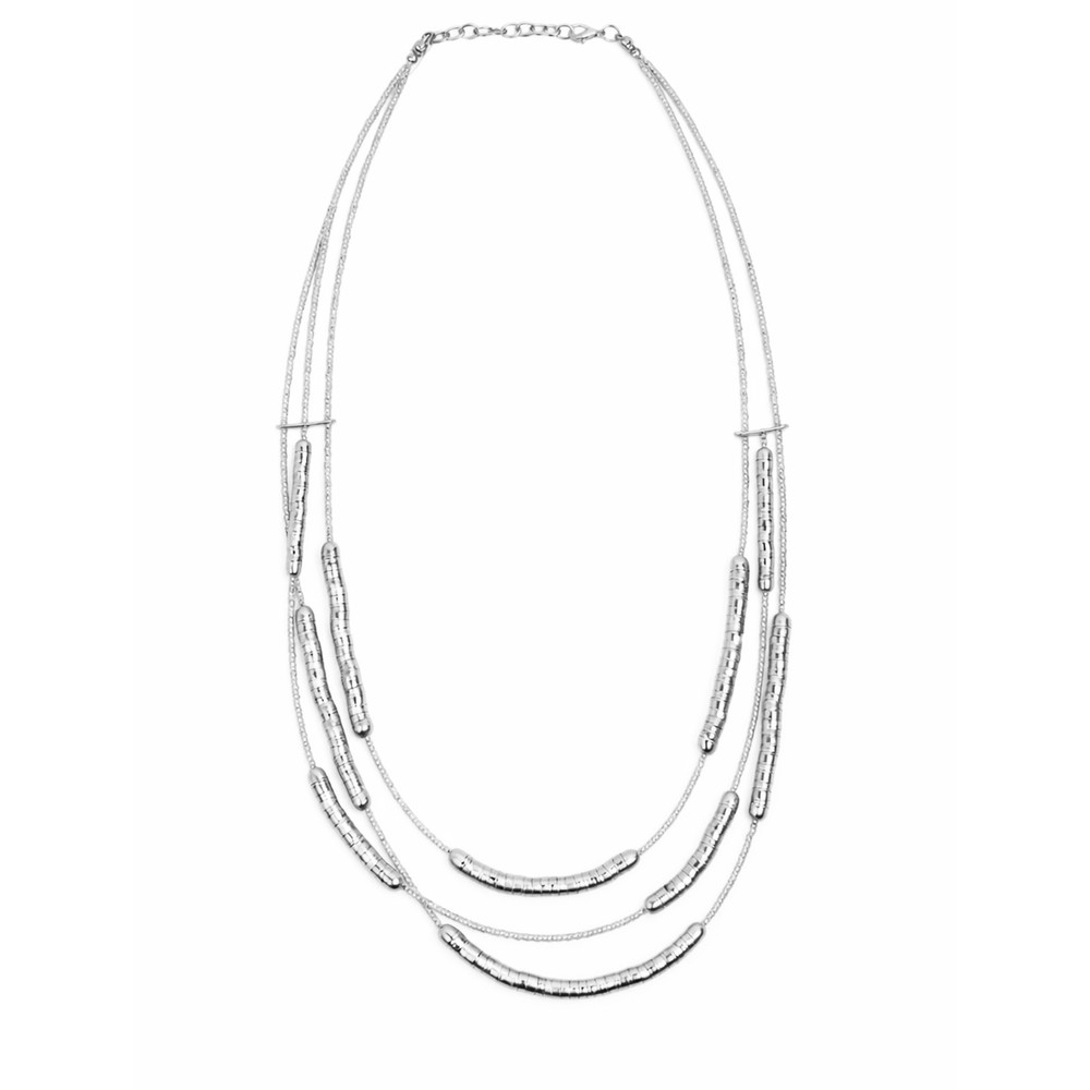 Suzie Blue Silver Triple Strand Snake & Bead Necklace Silver