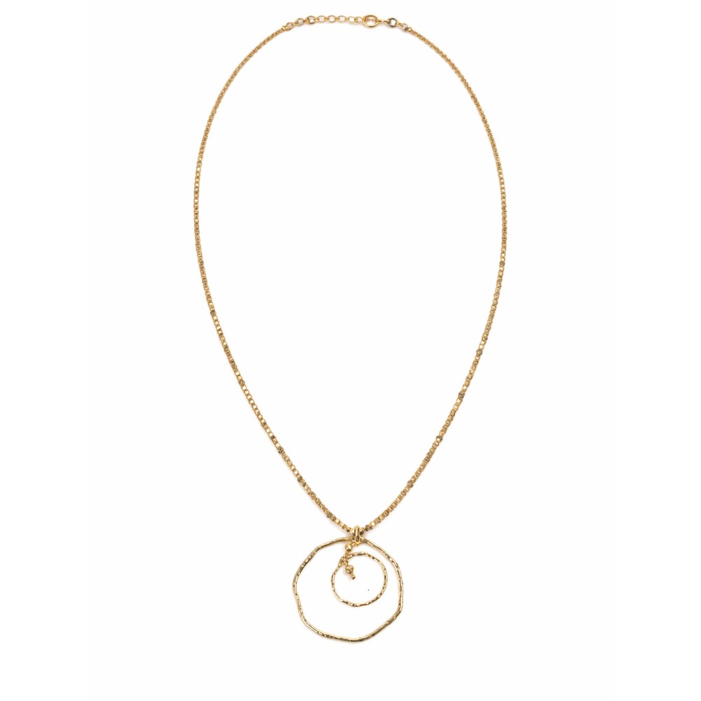 Suzie Blue Double Ring Necklace Gold
