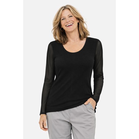 Naya Naya Black Jersey Mesh Sleeve Top - Black
